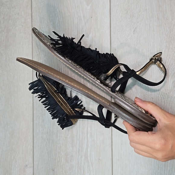 Sam Edelman Women Fringe Gela T Strap Thong Flats Sandals Shoes Sz 9.5 - Picture 9 of 12